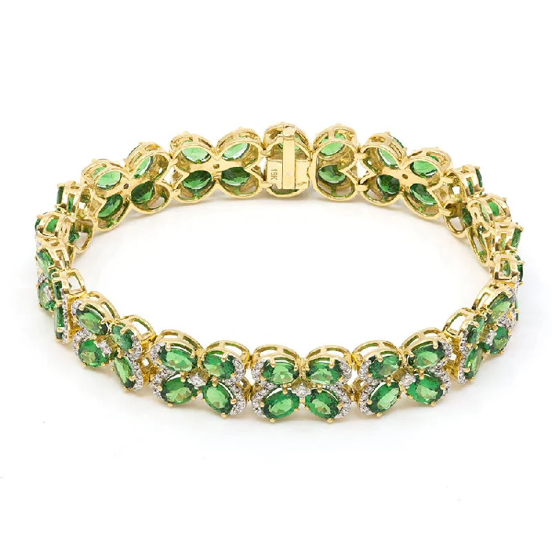 Bracelets For Evening Wear-Tsavorite & Diamond Flower Bracelet