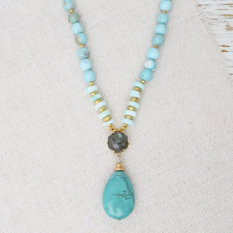 Layered Pearl Chain Necklaces For Bridal Look-Turquoise Pendant Necklace