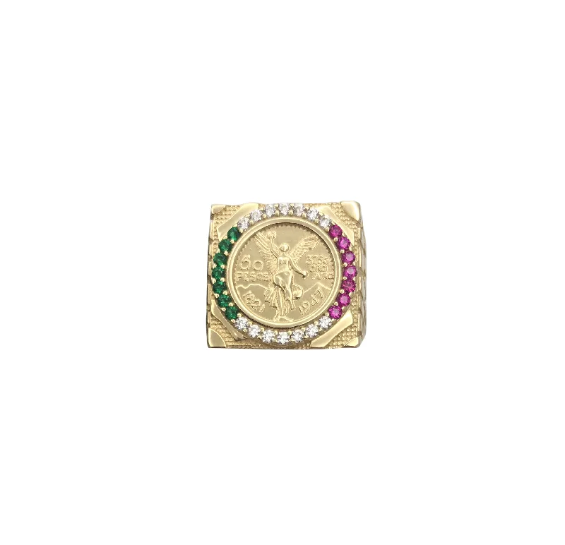 Gold Band Rings For Weddings-"50 Pesos" Mexican Centenario Coin Ring (14K)