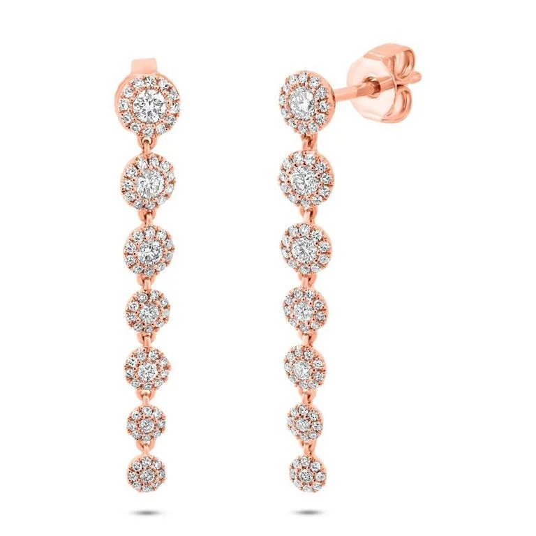 Artistic Handmade Earrings For Women-14K Rose Gold Diamond Halo Dangle Earring