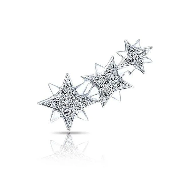 Custom Beaded Earrings For Personalized Gifts-14K White Gold Triple Star Ear Climber