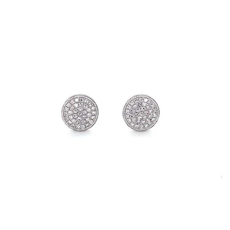 Trendy Dangle Earrings For Casual Look-14K White Gold Diamond Large Domed Disc Stud Earrings