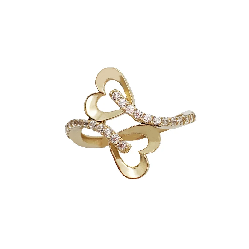 Beautiful Cocktail Rings For Evening Fashion-Zirconia Double Heart Ring (14K)