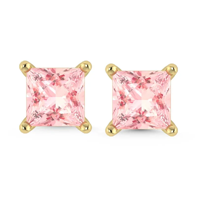 Classic Silver Earrings For Timeless Elegance-14K Yellow Gold Lab Grown Pink Diamond 3/4 Ct.Tw. Princess Stud Earrings