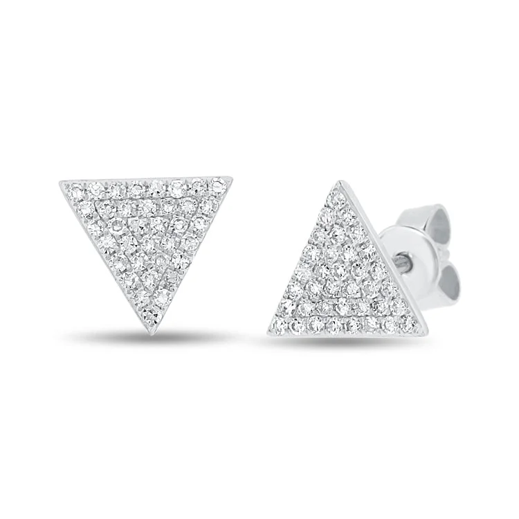 Trendy Drop Earrings For Formal Occasions-14K White Gold Diamond Triangle Earrings