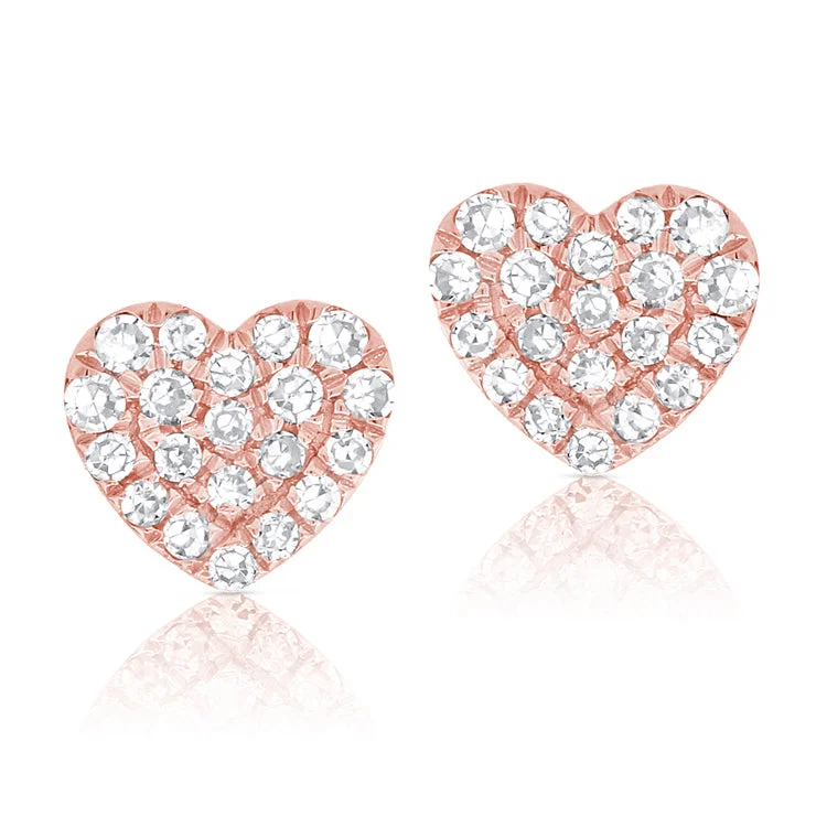 Statement Pearl Earrings For Brides-14K Rose Gold Diamond Heart Stud Earrings