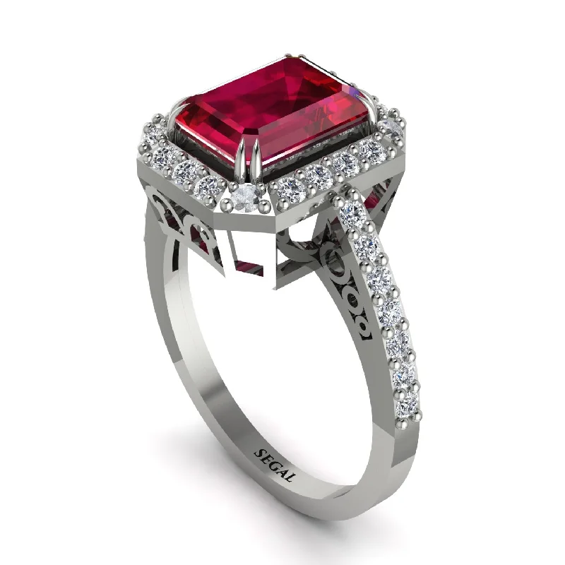 Elegant Wedding Bands For Non-Traditional Brides-Emerald Cut Ruby Vintage-Inspired Engagement Ring - Addilyn No. 12