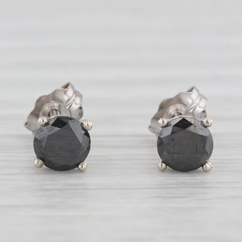 Custom Sterling Silver Earrings For Brides-New 0.86ctw Black Diamond Stud Earrings 14k White Gold Round Solitaires