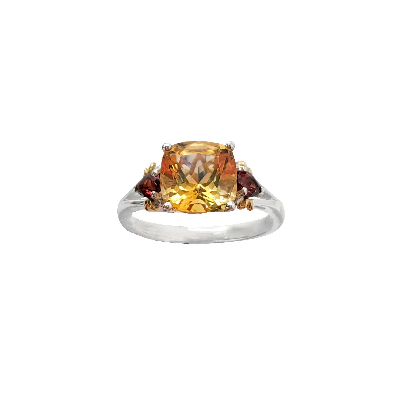 Classic Gemstone Rings For Engagement-Topaz and Garnet Lady Ring (18K)