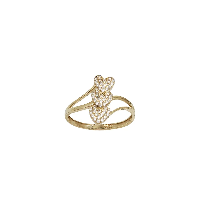 Custom Initial Rings For Unique Gifts-Zirconia Triple Hearts Ring (14K)