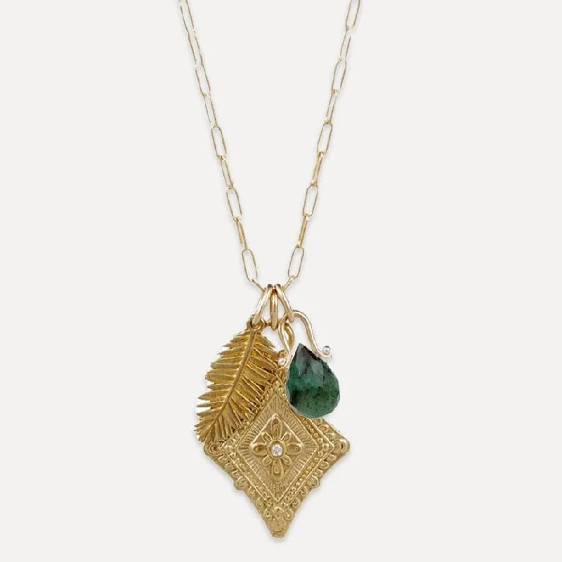 Elegant Gold Pendant Necklaces For Special Occasions-Emerald Portal Charm Necklace