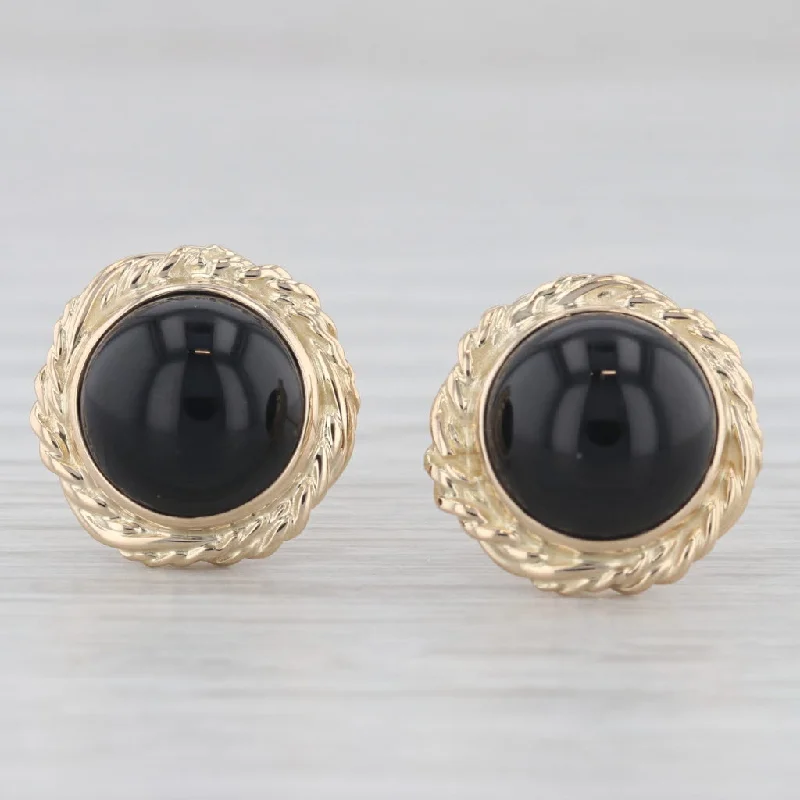 Large Crystal Drop Earrings For Fashionistas-Round Cabochon Black Onyx Stud Earrings 14k Yellow Gold