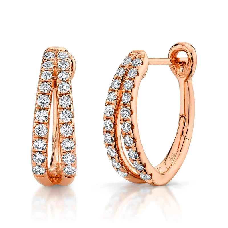 Classic Silver Earrings For Simple Style-14K Rose Gold Diamond Oval Hoop Earrings