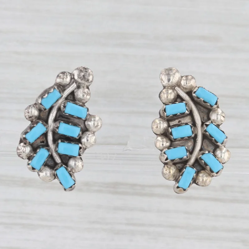 Chunky Earrings For Bold Fashion Statements-Vintage Lab Created Turquoise Leaf Stud Earrings Sterling Silver Native American