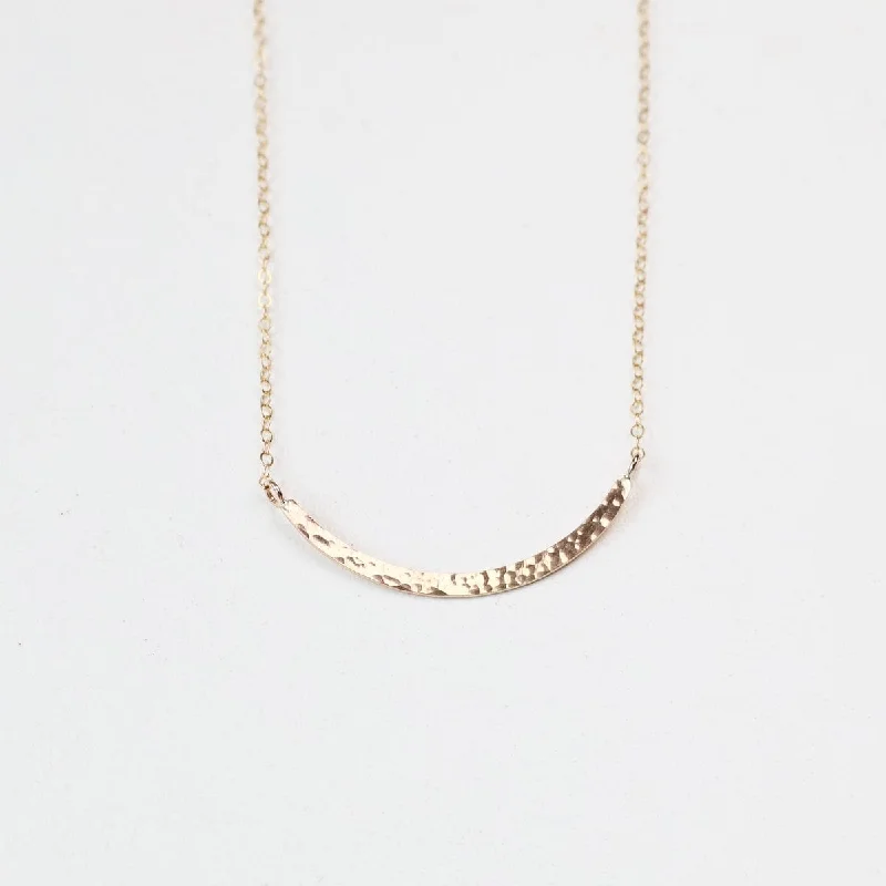 Trendy Gold Pendant Necklaces For Bold Fashion-Gold Filled Hammered Curved Bar Necklace