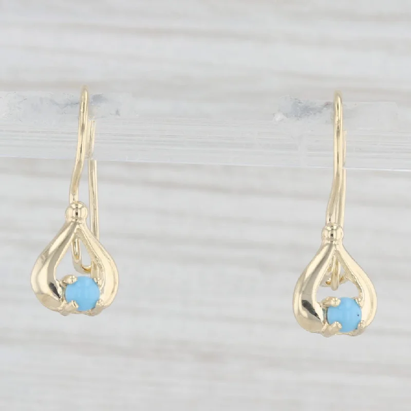 Luxury Diamond Earrings For Weddings-Blue Glass Teardrop Earrings 14k Yellow Gold Hook Posts