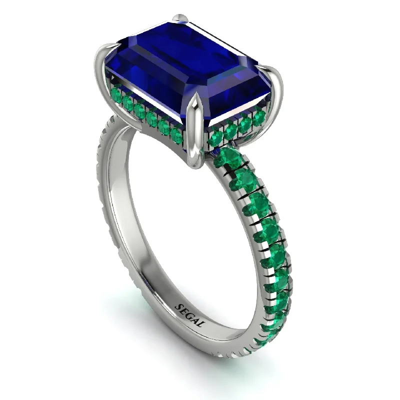 Personalized Gold Wedding Rings For Couples-Emerald-Cut Sapphire Pavé Engagement Ring - Daphne No. 30