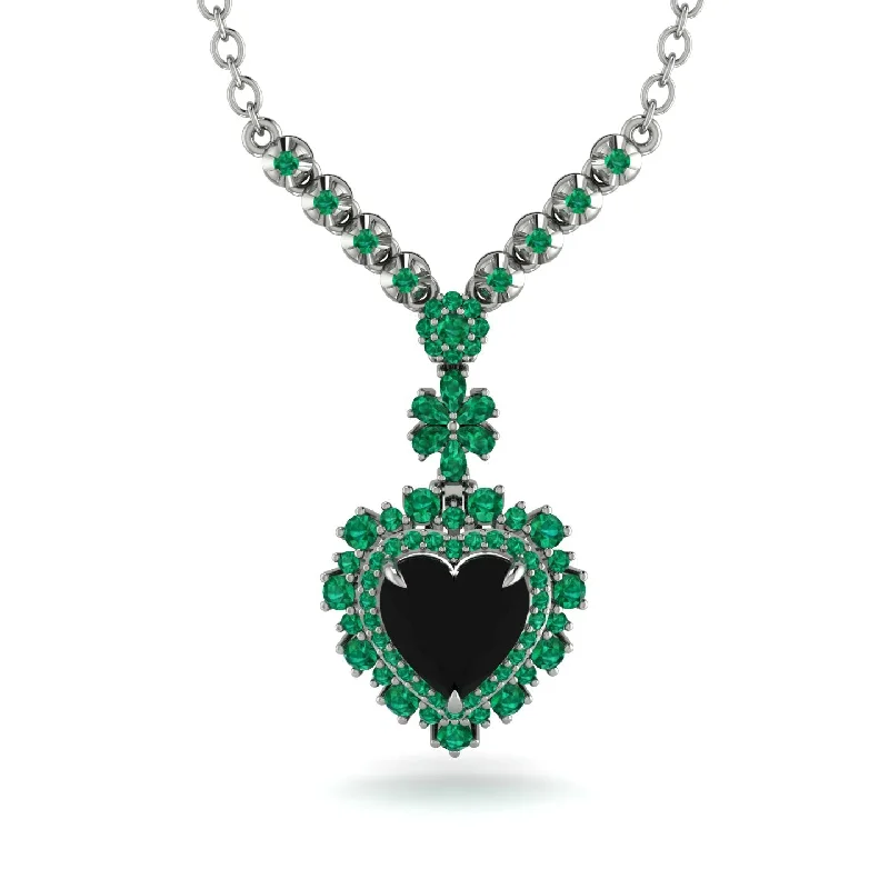 Colorful Crystal Pendant Necklaces For Evening Wear-Heart Black Diamond Royal Vintage Gold Necklace - Gia No. 24