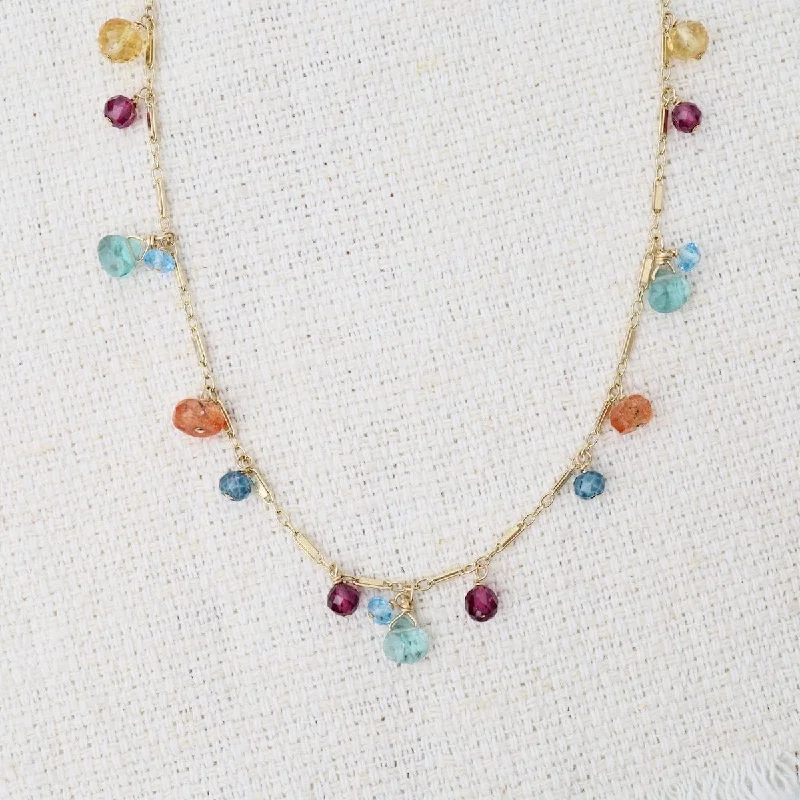 Classic Choker Necklaces For Fashion Statements-Quartz, Garnet, Sunstone, Blue Topaz, Mix Long Necklace