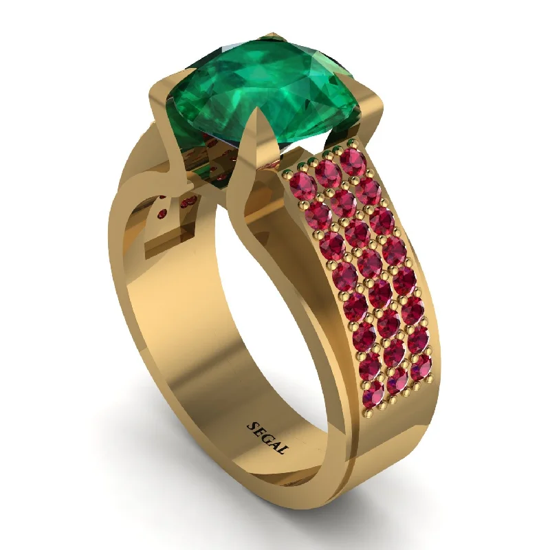 Personalized Birthstone Wedding Rings For Couples-Round Cut Emerald 14K Gold Pave Engagement Ring - Saylor No. 49