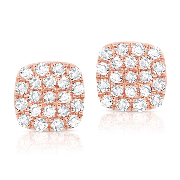 Trendy Resin Earrings For Bold Fashion-14K Rose Gold Diamond Small Petite Cushion Stud Earrings