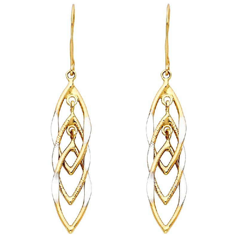 Beautiful Gold Earrings For Special Occasions-14K 2T MUL Hanging Hollow Design Tube Earrings