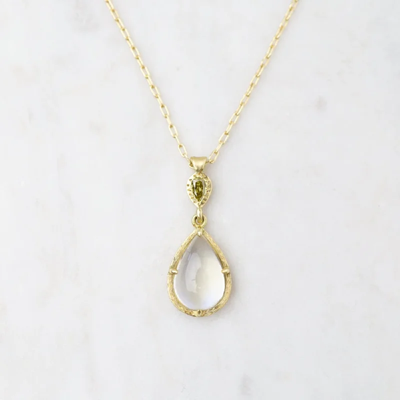 Customizable Birthstone Necklaces For Personal Gifts-Prong Pear Moonstone Necklace