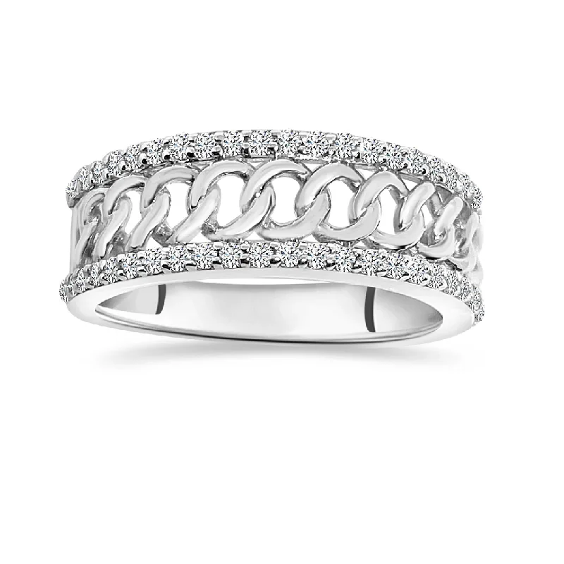 Beautiful Wedding Bands For Bridesmaids-Diamond Cuban Link Ring (14K)