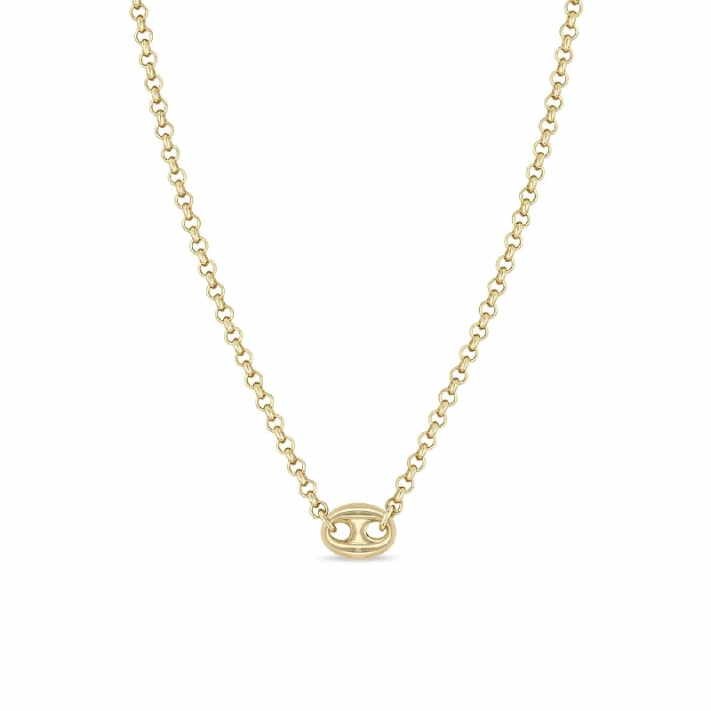 Elegant Bead Necklaces For Trendy Looks-14k Gold Small Rolo Chain Necklace with Large Mariner Link