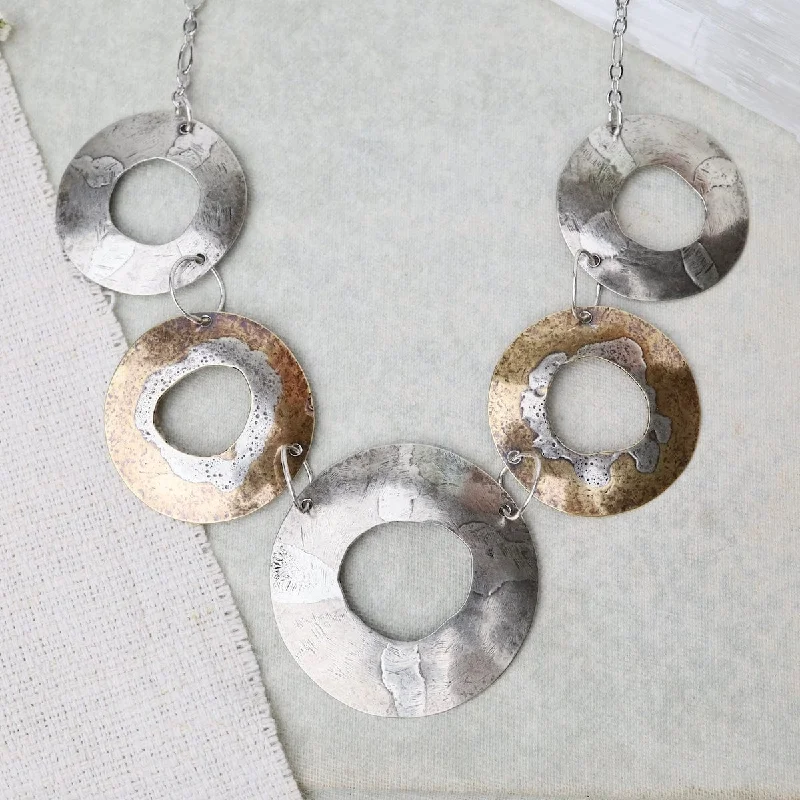 Gold Plated Necklaces With Diamonds-Rugged Circles Necklace