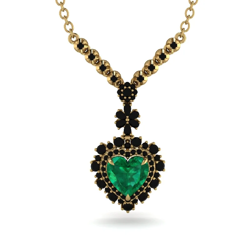 Custom Message Pendant Necklaces For Gifts-Heart Emerald Royal Vintage Gold Necklace - Gia No. 34