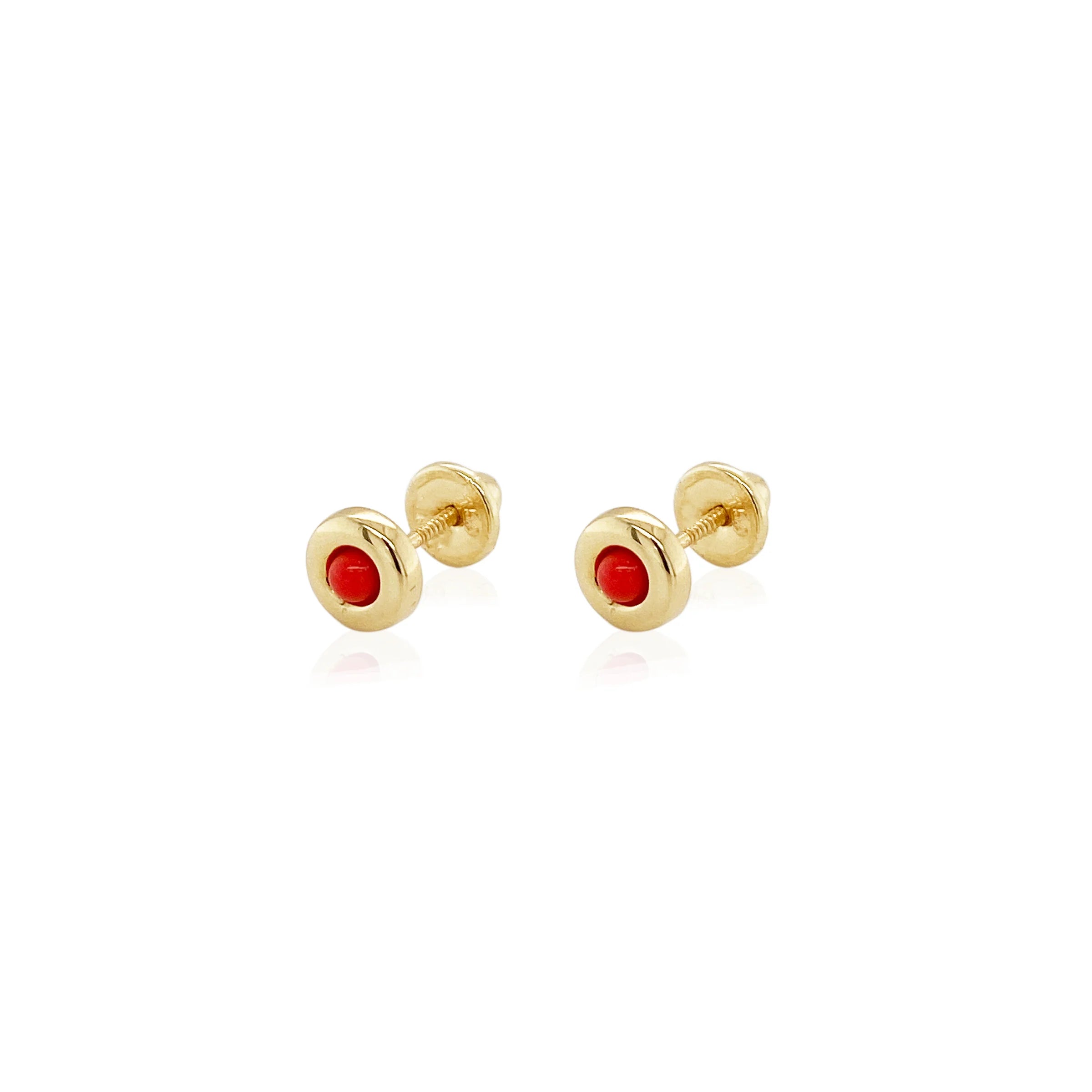 Vintage Earrings For Retro Lovers-14K Yellow Gold Coral Bezel Children's Earrings