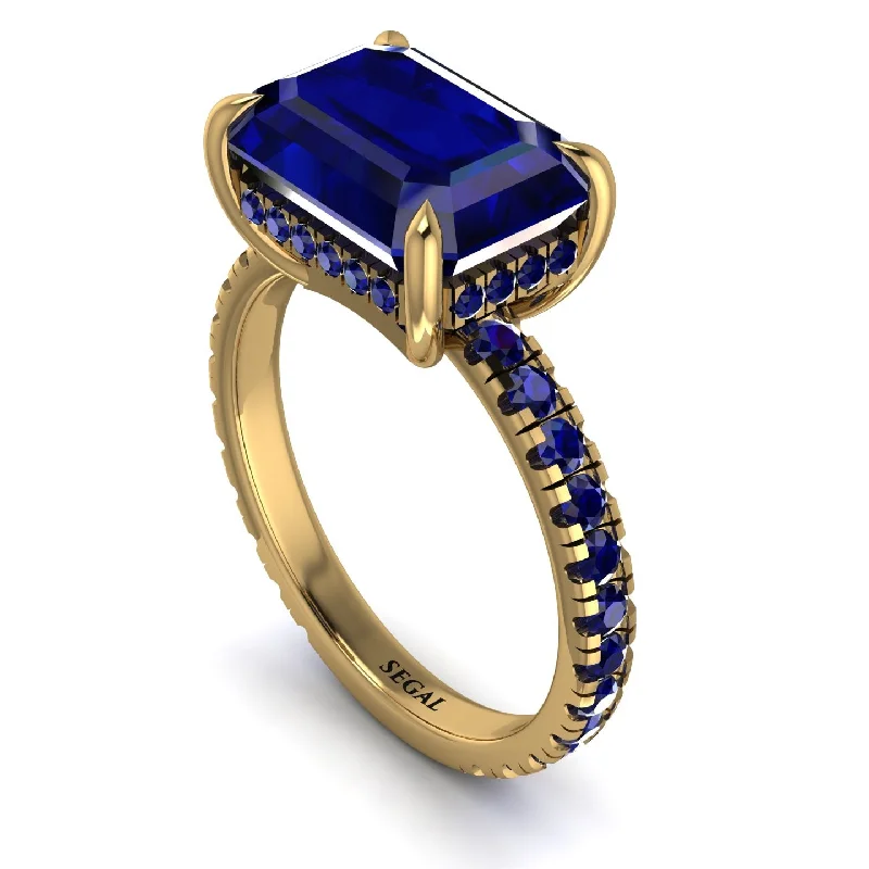 Statement Gemstone Rings For Bold Fashion-Emerald-Cut Sapphire Pavé Engagement Ring - Daphne No. 73