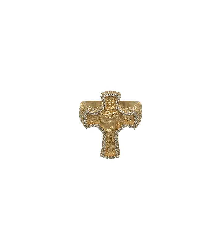 Custom Birthstone Rings For Loved Ones-Zirconia Jesus Head & Cross Ring (14K)