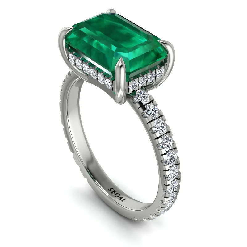 Simple Wedding Rings For Minimalist Brides-Emerald-Cut Emerald Pavé Engagement Ring - Daphne No. 6