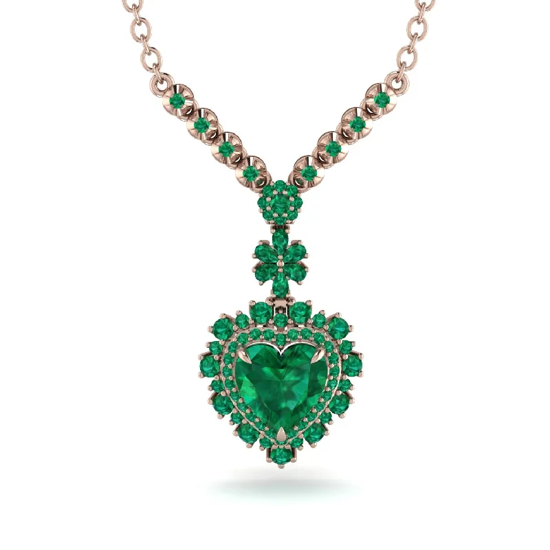 Sparkling Choker Necklaces For Special Occasions-Heart Emerald Royal Vintage Gold Necklace - Gia No. 20