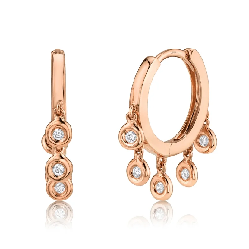 Silver Earrings For Timeless Fashion-14K Rose Gold Diamond Bezel Dangle Small Hoop Earring