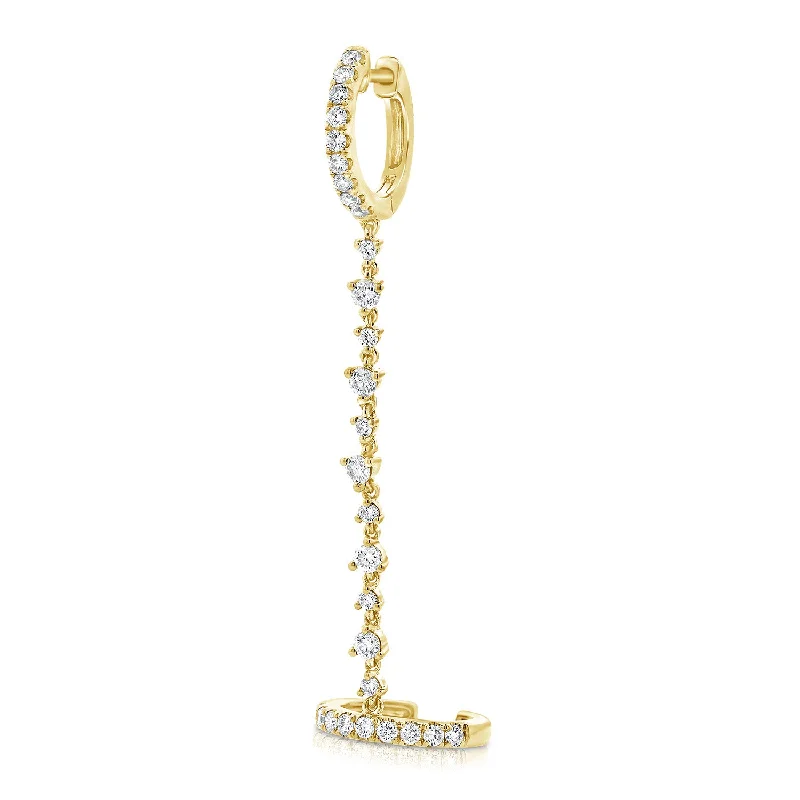 Beautiful Hoop Earrings For Every Day-14K Yellow Diamond Double Hoop Chain Earring(1)