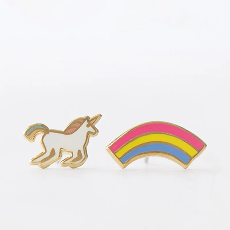 Large Gold Earrings For Bold Style-Unicorn & Rainbow Earrings