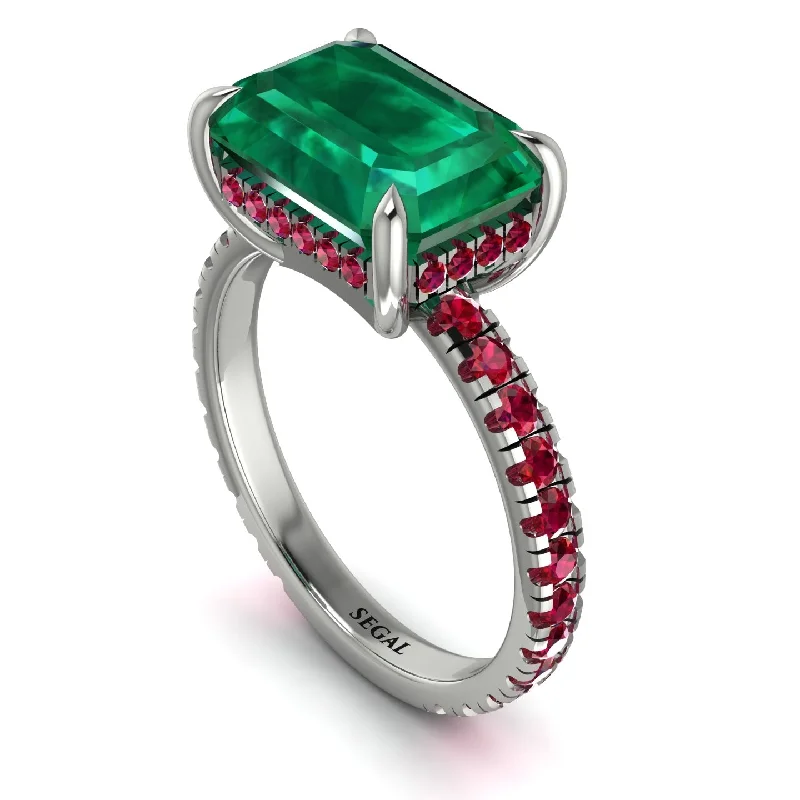 Fashionable Custom Wedding Rings For Brides-Emerald-Cut Emerald Pavé Engagement Ring - Daphne No. 51