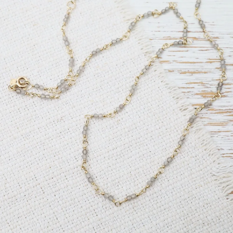 Vintage Inspired Charm Necklaces For Retro Style-14k Hand-Tied Natural Slate Moonstone Gemstone Necklace