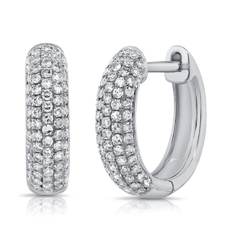 Modern Pearl Earrings For Unique Looks-14K White Gold Diamond Pave Huggie Earrings