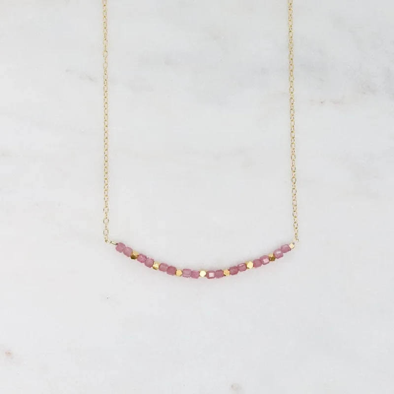 Gorgeous Chain Necklaces For Formal Occasions-Pink Silverite & 18k Gold Vermeil Cubes Arc Necklace