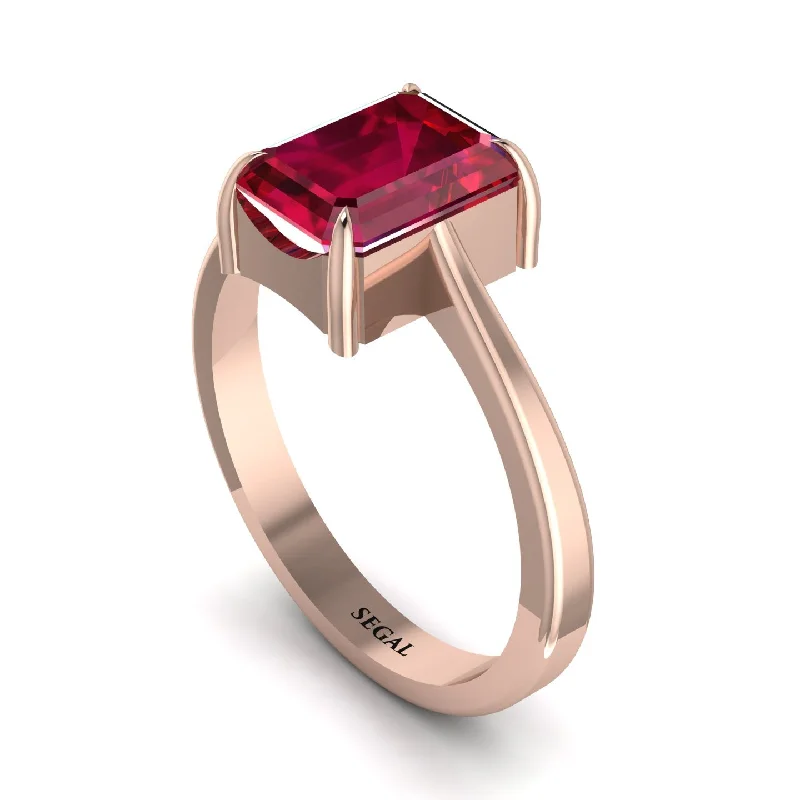 Men’s Silver Rings For Everyday Wear-Emerald Cut Ruby Solitaire Engagement Ring - Lana No. 11