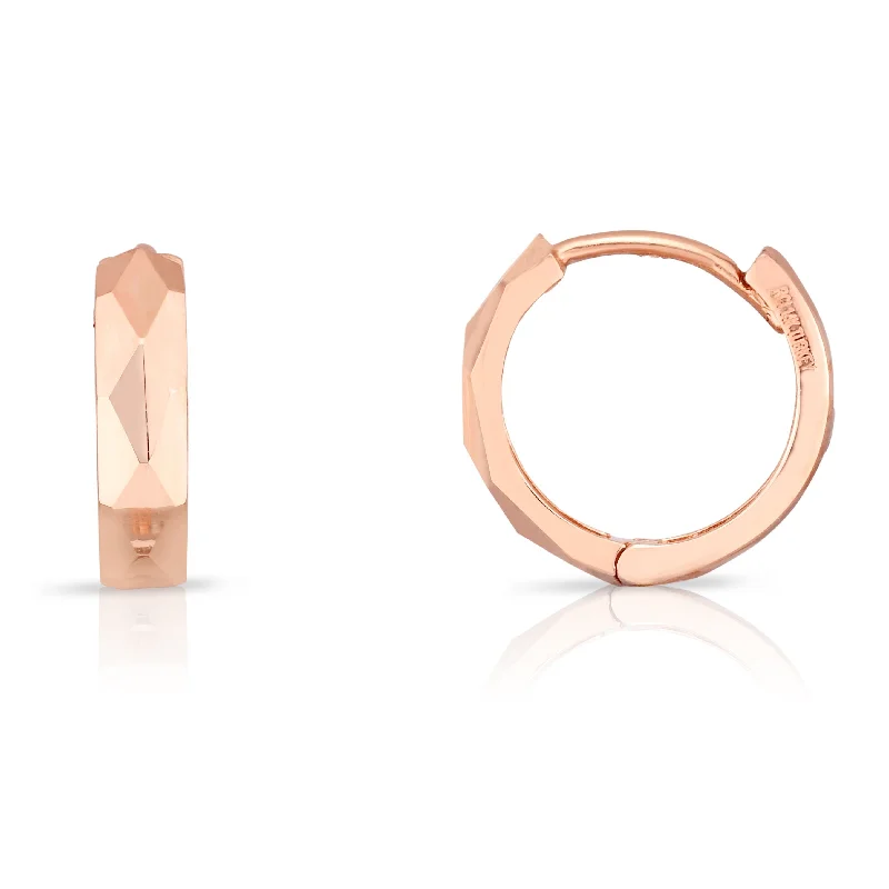 Butterfly Earrings For Spring Looks-14k Rose Gold Diamond Cut Polished Huggie Earrings