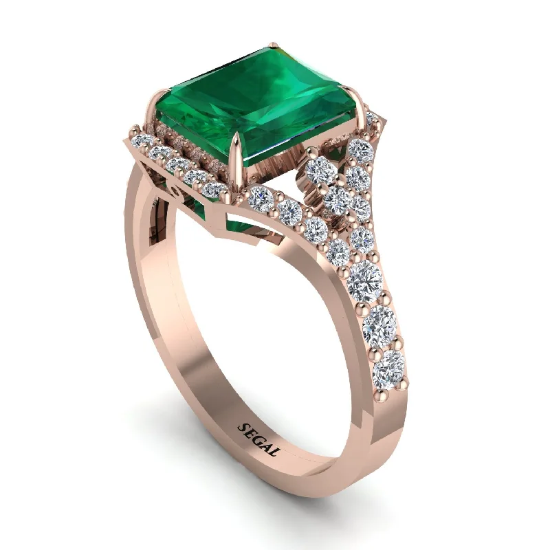 Classic Gold Promise Rings For Couples-Radiant Cut Emerald 14K Halo Engagement Ring - Cassidy No. 5