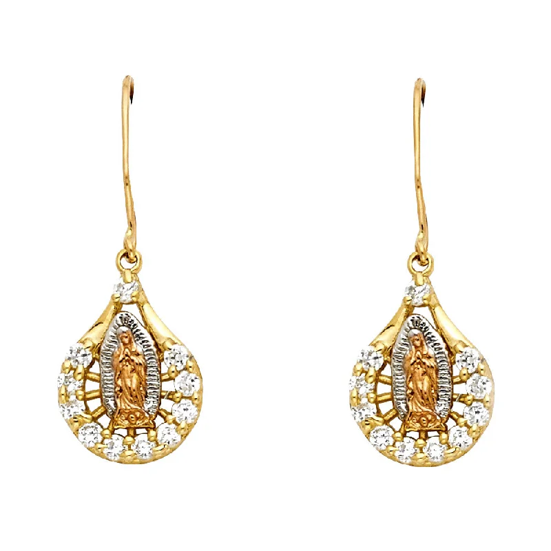 Beautiful Dangle Earrings For Formal Occasions-14K  Hanging CZ Our Lady of Guadalupe Earrings