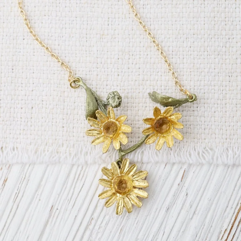 Custom Message Necklaces For Personalized Jewelry-Golden Daisy 3 Flower Necklace