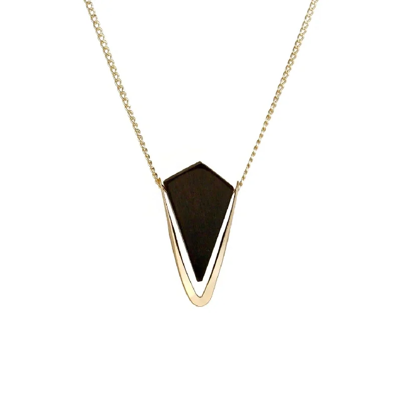 Unique Wooden Necklaces For Nature Lovers-Ebony Pyramid Necklace Gold