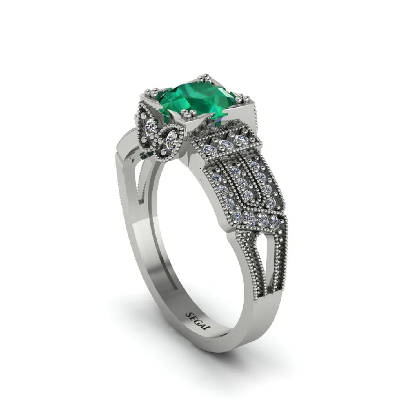 Silver Cocktail Rings For Bold Glam-Emerald Milgrain Gold Engagement Ring - Lyric No. 6